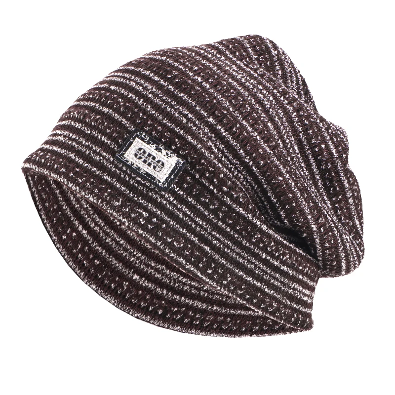 Neue trendige Damen-Doppelschicht-Stretch-Strickmütze, atmungsaktive, winddichte Slouchy-Beanie, gestreifte Bucket-Mütze, Herren-Tanz-Hiphop-Mütze – Detail 6