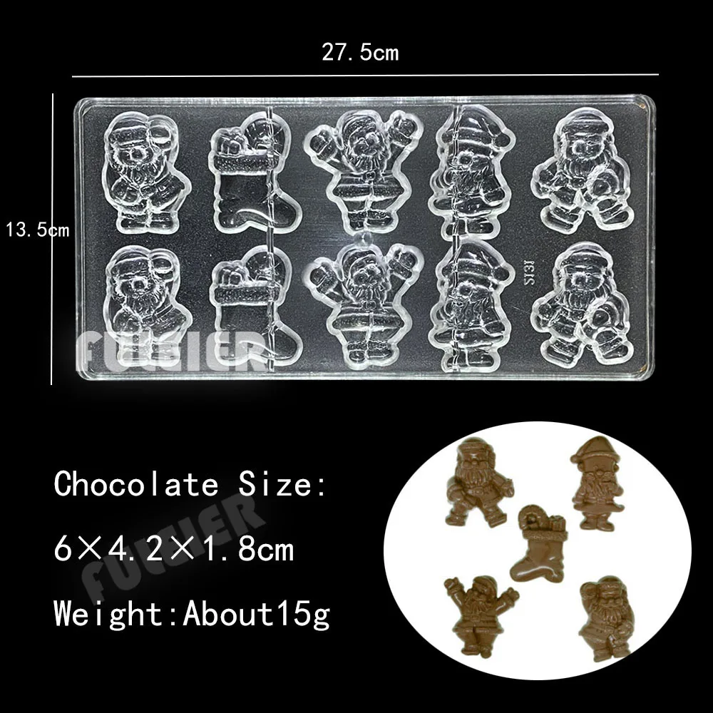 Christmas Polycarbonate Chocolate Molds Snowman Gift Shape Baking Pastry Candy Bar Mould Sweets Bonbon Cake Confectionery Tool