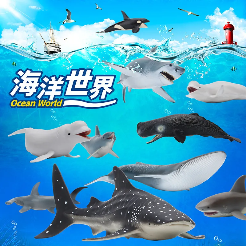 20cm Sea Animals Action Figure Ocean World Teaching Aids Model Blue Whale Dolphin Miniature Biology Education Shark Toy Children