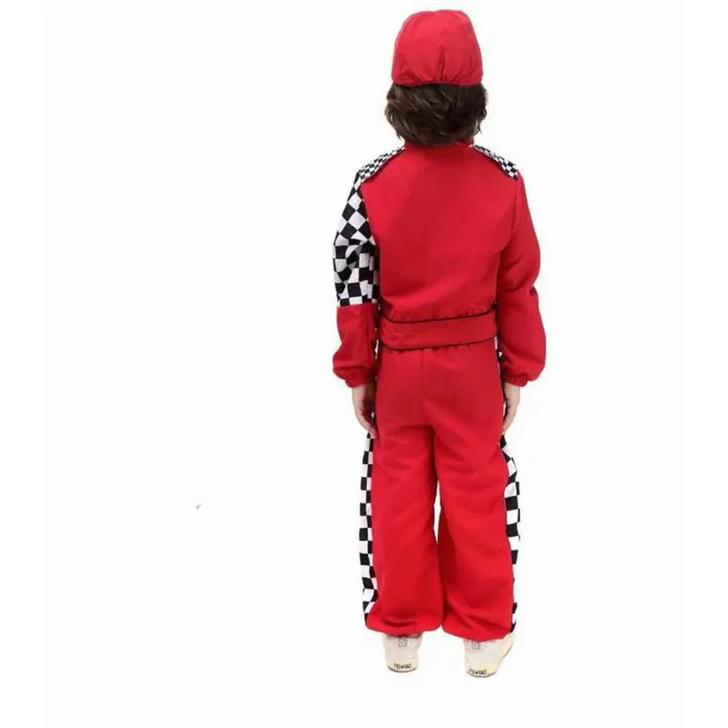 Disfraz de Halloween para niños, uniforme de conductor de coche de carreras rojo, vestido de fantasía, disfraz de Mascarada