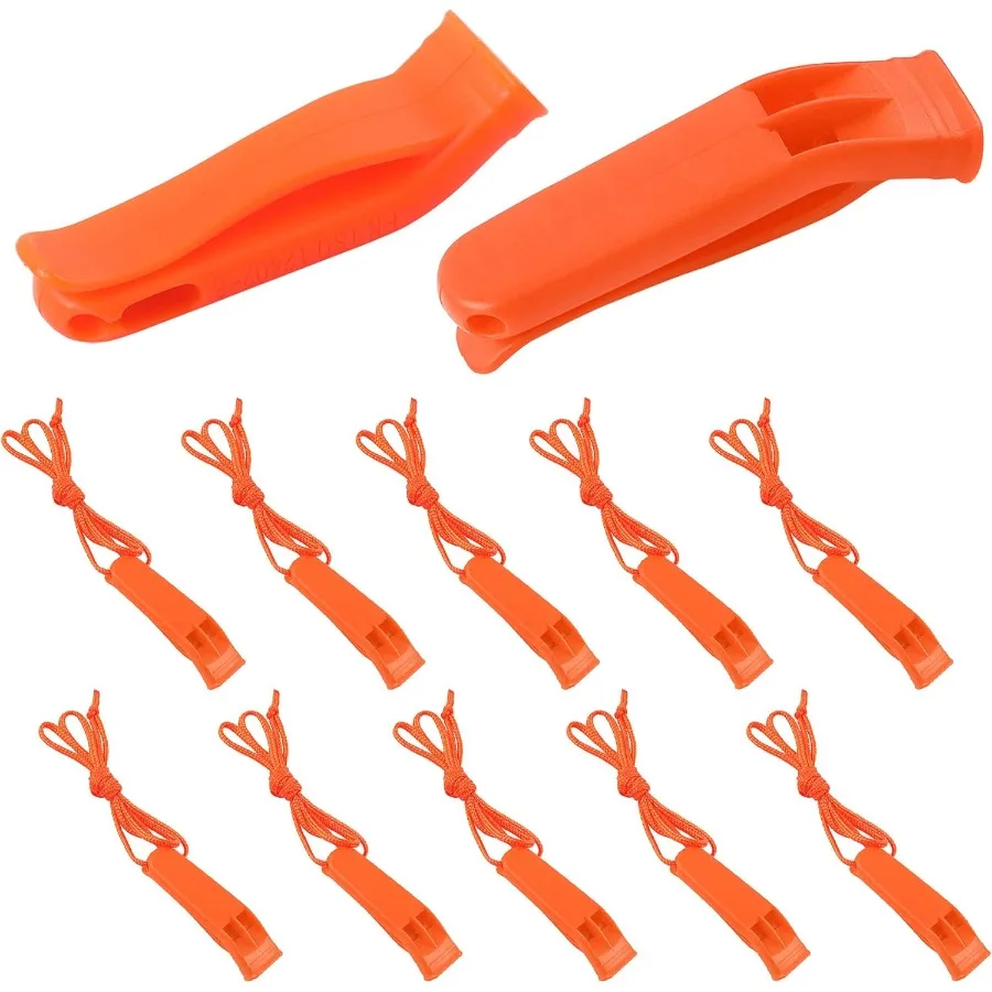 AUGSUN 10 Pcs Safety Whistle Marine Whistle Plastic Whistles with Lanyard for Emergey