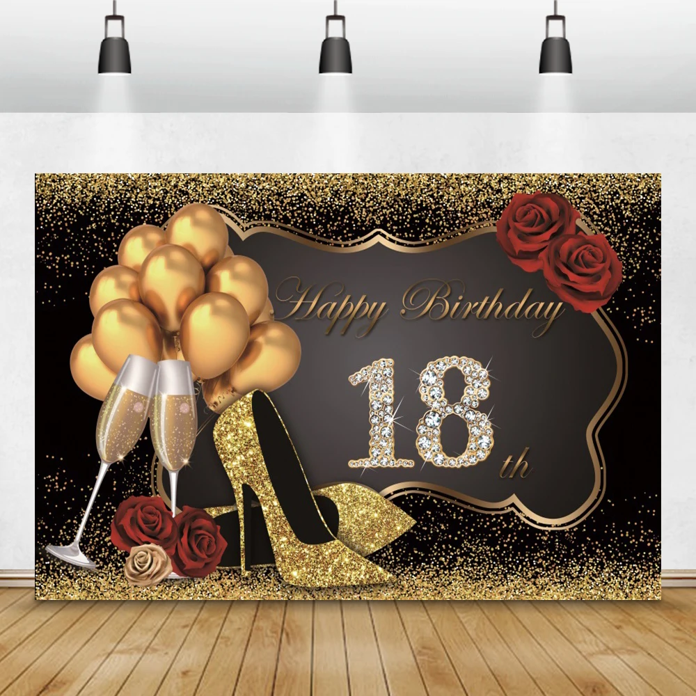 Laeacco 50th Birthday Party Customized Poster Family Shoot Photocall Golden Balloons Portrait Photographic Background Backdrops