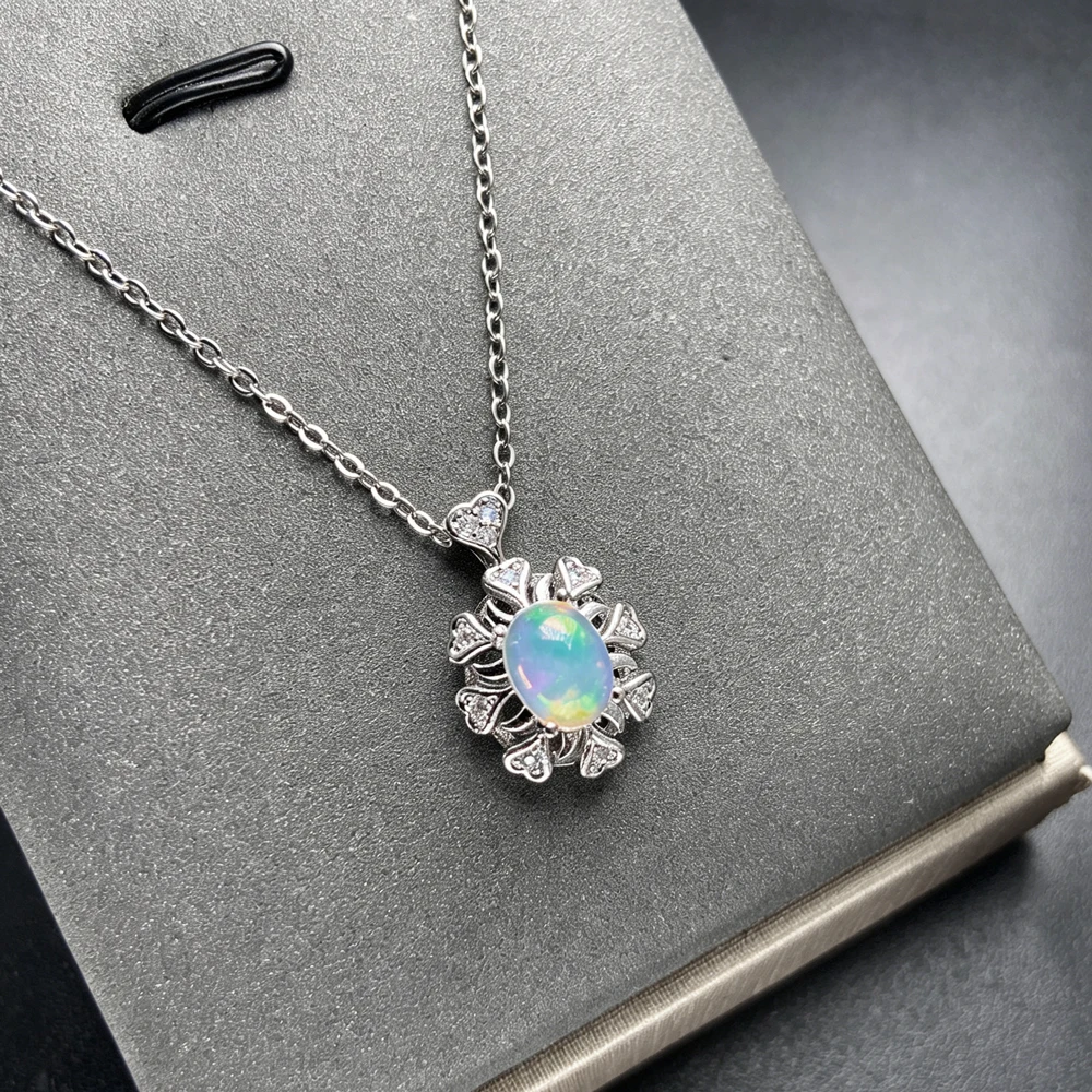 Precious October Birthstone Natural Opal Pendant Necklace Gemstone 6*8mm for Women Party Wedding Fine Jewelry Gift