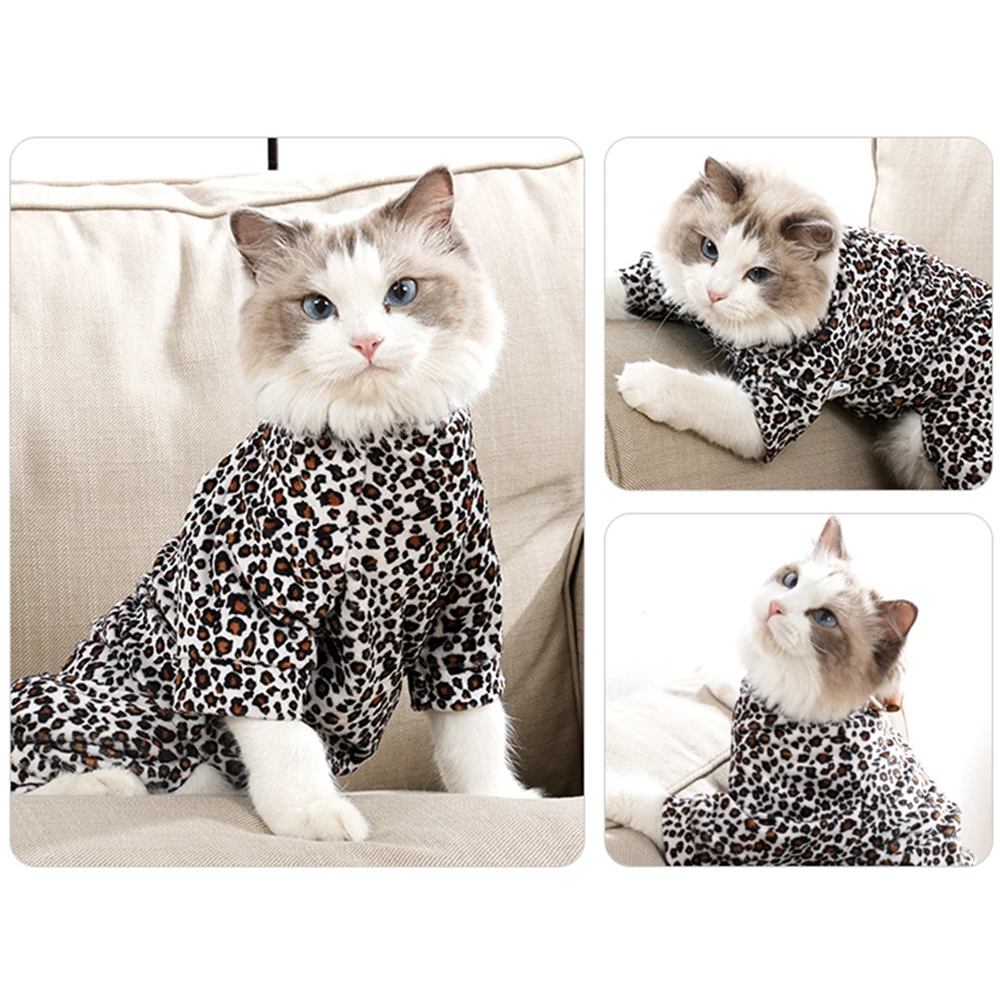 Pet Recovery Care Clothes Cat Leopard Four Legged Clothes Kitten Weaning Sterilisation Jumpsuit Tractable Care Clothing for Home