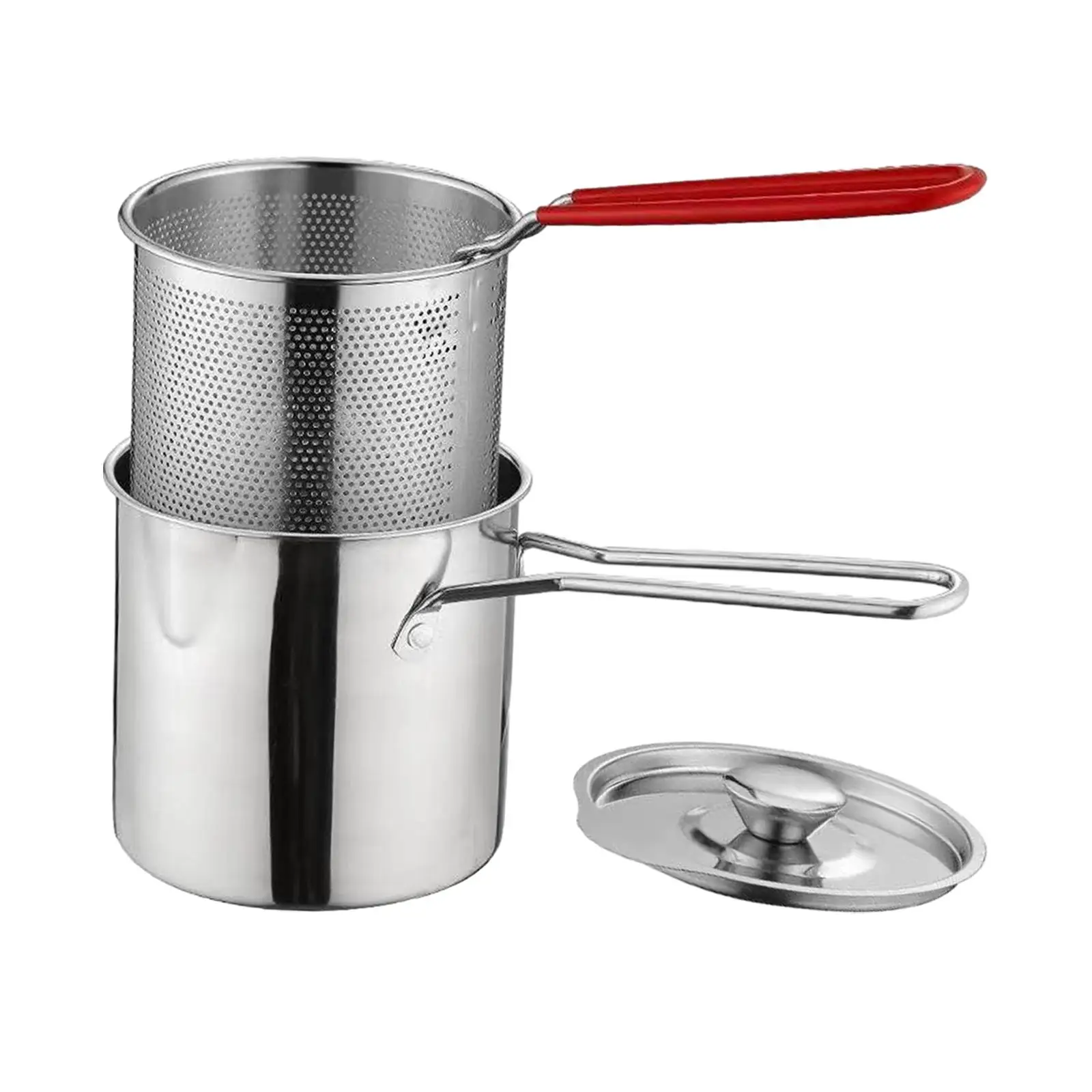 Small Deep Fryer Pot Cooking Tool Stainless Steel Baskets Cooking Pot Frying Basket for Dining Room Frying Backpacking Baking