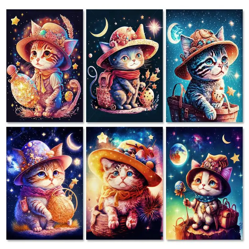 

GATYZTORY Diy Diamond Painting With Frame Cat Animals 5D Diamond Embroidery Mosaic Cross Stitch Winter Home Decor Gift