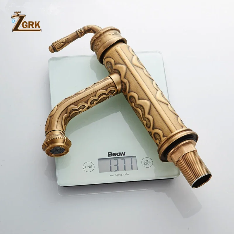 Solid Brass Vintage Antique Banheiro Torneira, Single Handle 360 Degree Swivel Spout, Torneira misturadora de água quente e fria