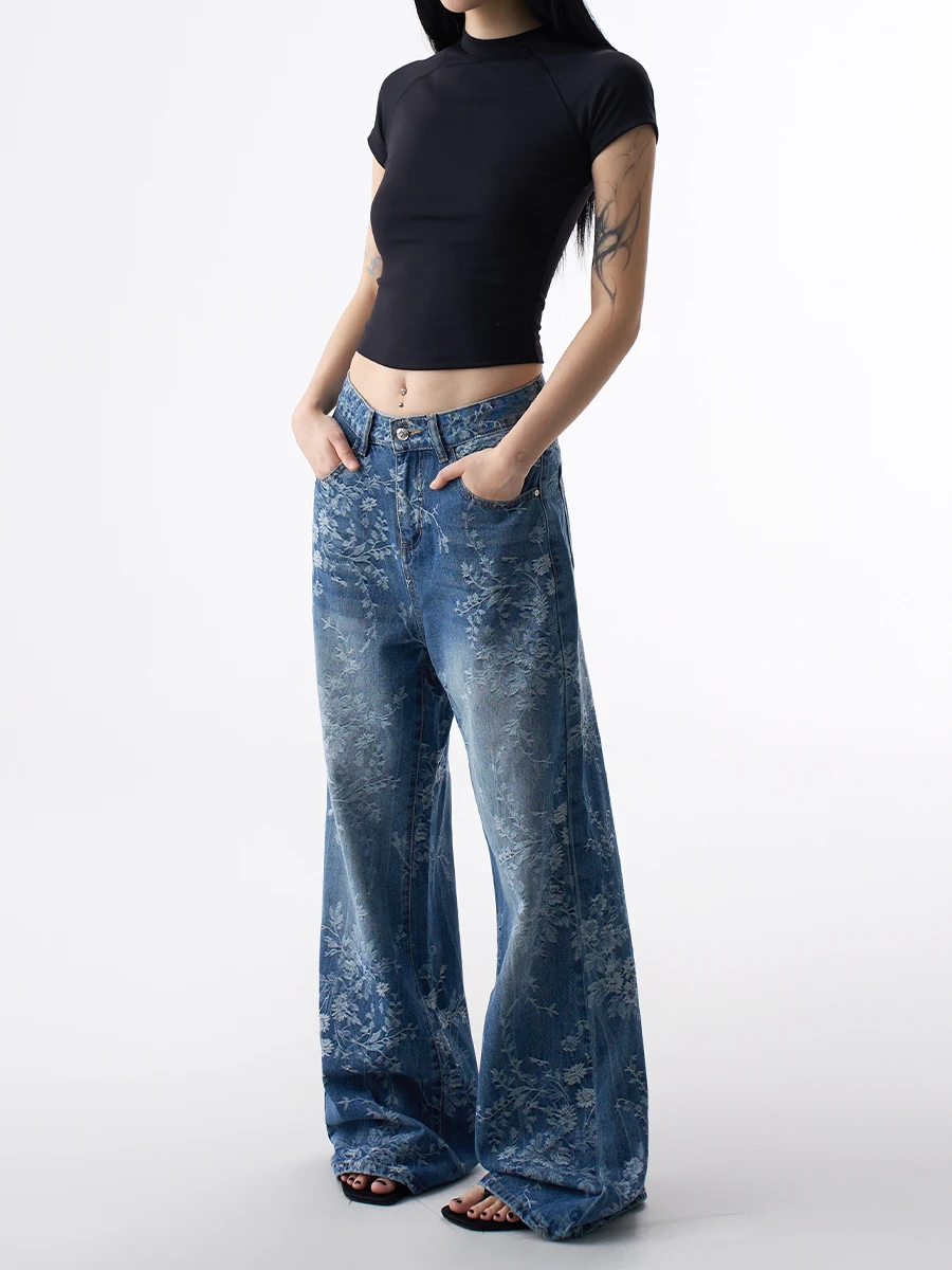 

Women's Blue Y2k Baggy Washed Jeans Harajuku Vintage Boyfriend Denim Trouser Japanese 2000s Style Oversize Jeans Pants Clothes