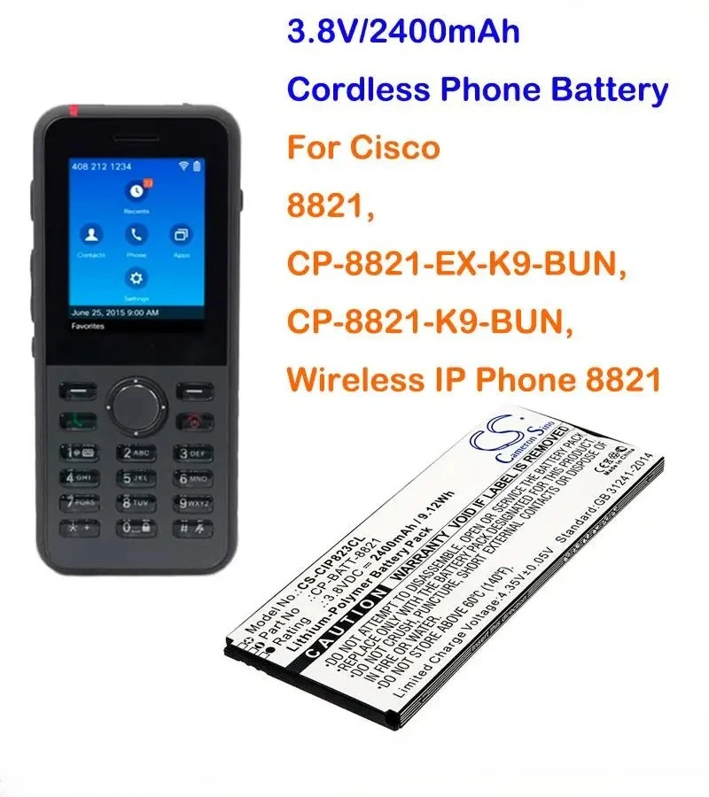 

100% NEW 2400mah Cordless Phone battery for CISCO 8821,CP-8821-EX-K9-BUN,CP-8821-K9-BUN,CP-8821-K9-BUN,Wireless IP Phone 8821