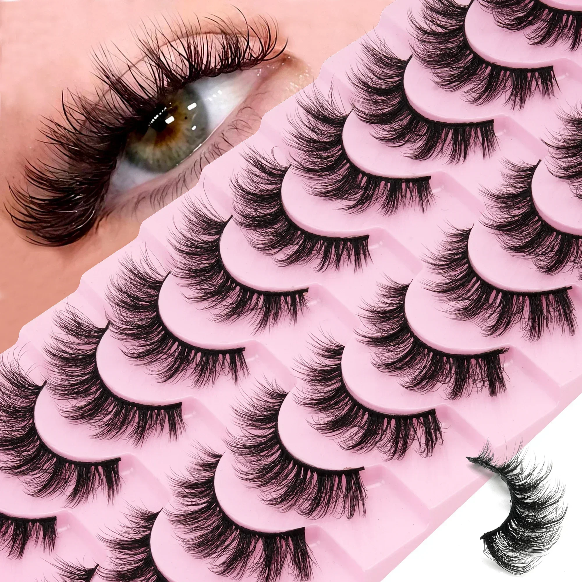 10 Pairs 3D Fluffy Wispy False Eyelashes Multi-layer Cross Blend Strip Lashes Soft Lightweight Reusable Eye Makeup Cosmetics