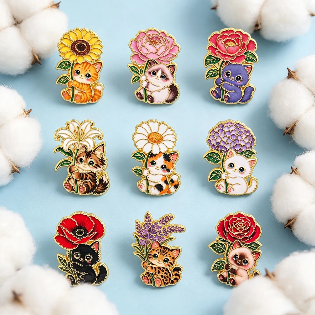 9-teiliges Set niedlicher Tierbroschen für Damen, Vintage-Emaille-Pins, Cartoon-Katzen-Schmuck, modische Kragenabzeichen, Geschenk-Accessoires – Detail 6