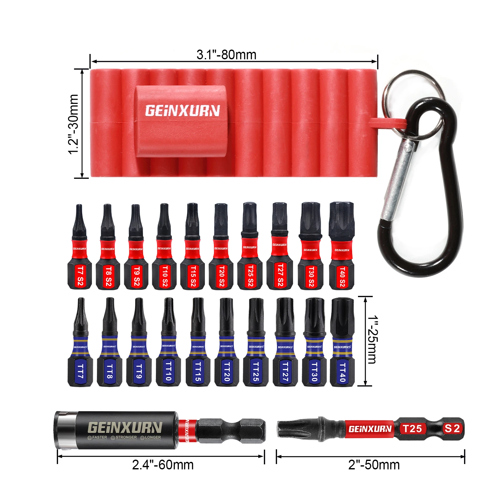 Geinxurn 22 Pieces 1 inches/2 inches Impact Tough Magnetic Torx Head Power Bits, S2 Alloy Steel Star Bit with Organizer Sleeve