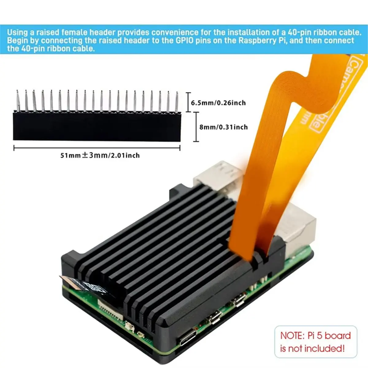 For 5 Aluminum Case Passive Cooling Heatsink Shell with Thermal Tapes GPIO Header Access