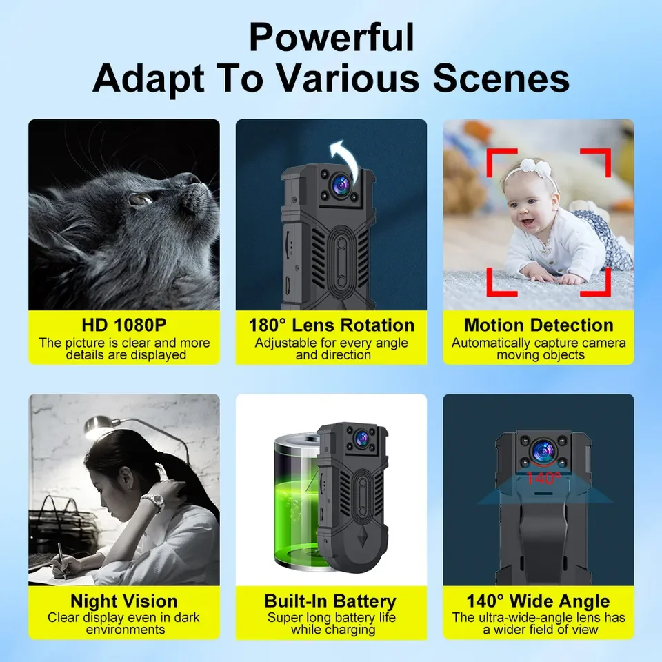 Hot Sale Mini Action Sports Camera with Night Vision CMOS Sensor 140 Wide Angle Loop Recording 1080P Vlog