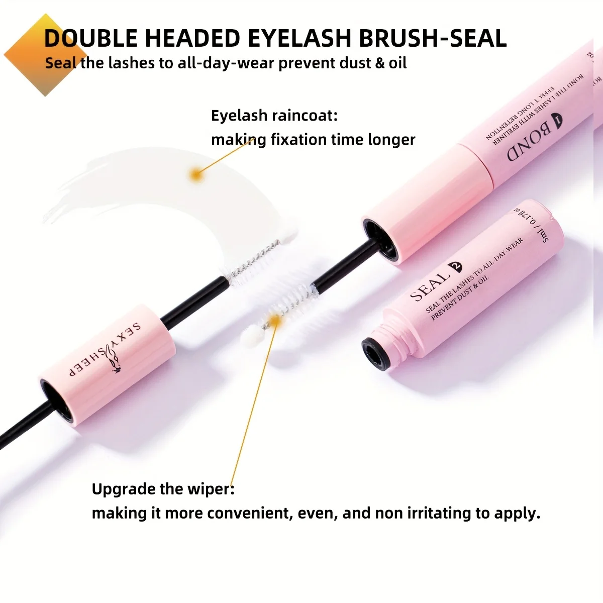 Eyelash Gluing and Sealing for Eyelash Clusters Strong Fixed  Eyelash Glue Lasting 48H 2 in 1(5ml Black Glue + 5ml Clear Seal)