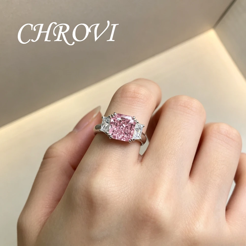 Exquisite 925 sterling silver sparkly pastel pink zirconia style open-ended ring for women - princess-shaped finger ring