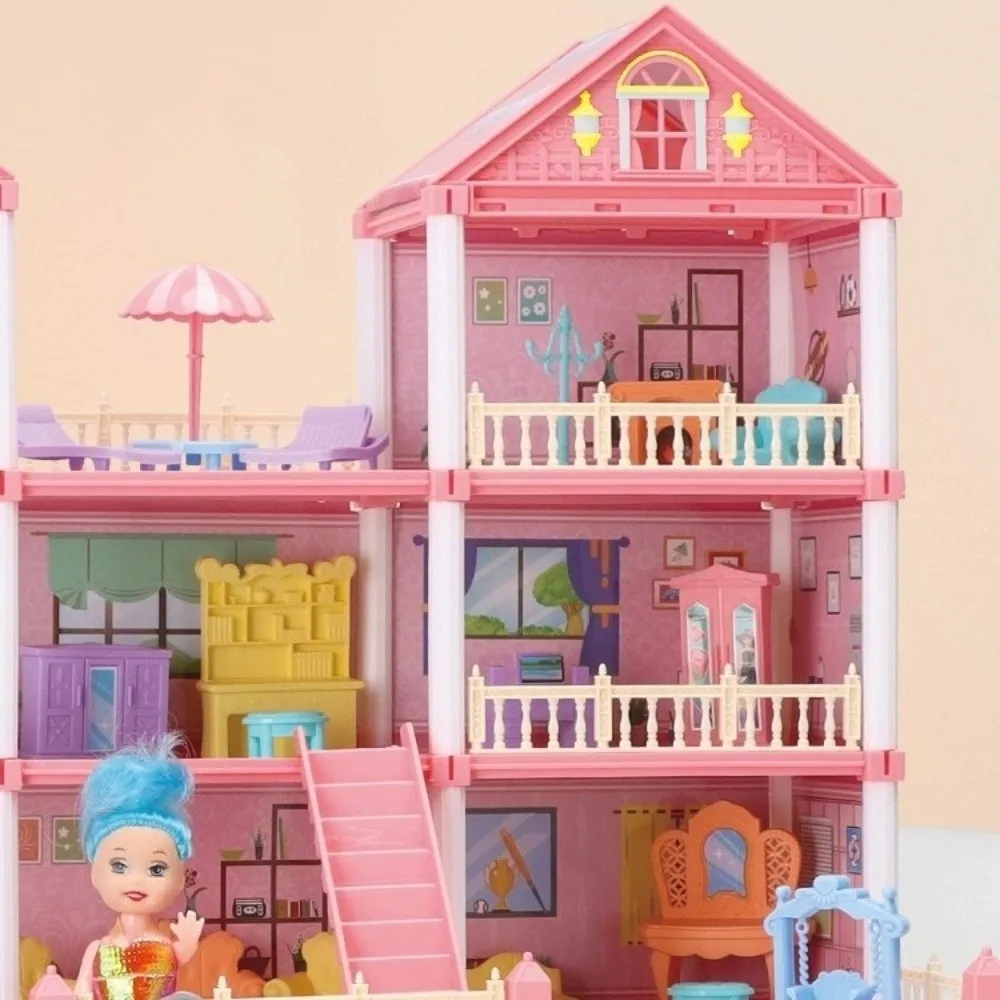 Creative 3D Doll House Set with LED Lighting Toy Gift Role Play Toys Miniature Furniture DIY Dream Princess Castle Doll Houses