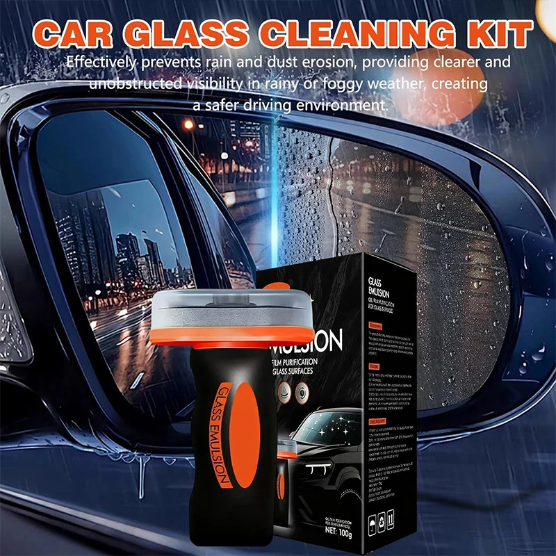 Handheld Glass Emulsion Oil Film Remover Car Windshield Cleaner For Front/Side/Rear Windows Rearview Mirror Auto Glass Cleaning
