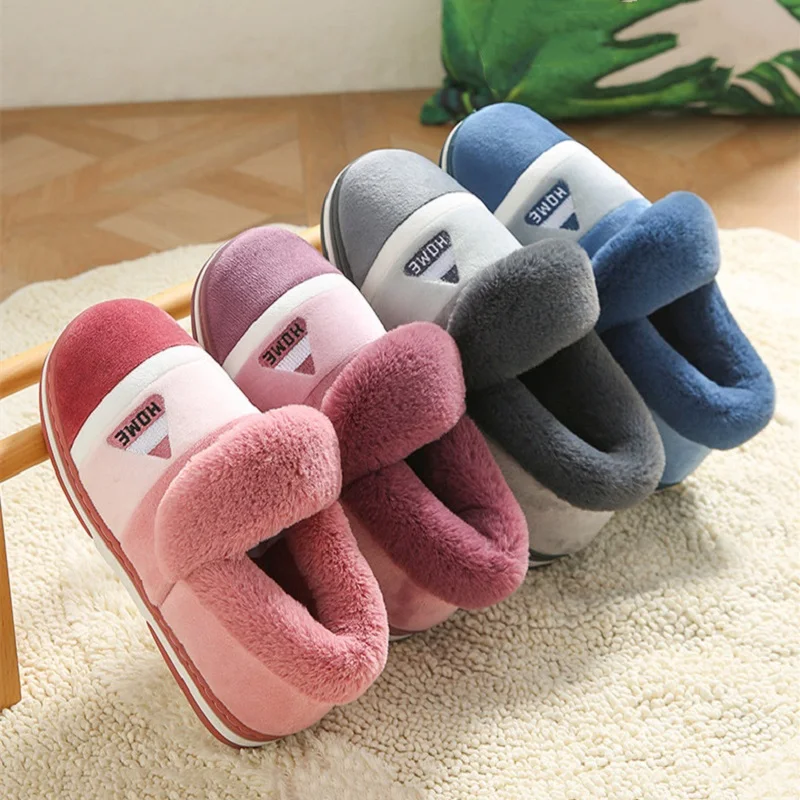 New Men Slippers Big Size Winter Warm Plush Indoor Slides Women Soft Thick Bottom Non-Slip Comfort Shoes Furry Bedroom Shoes