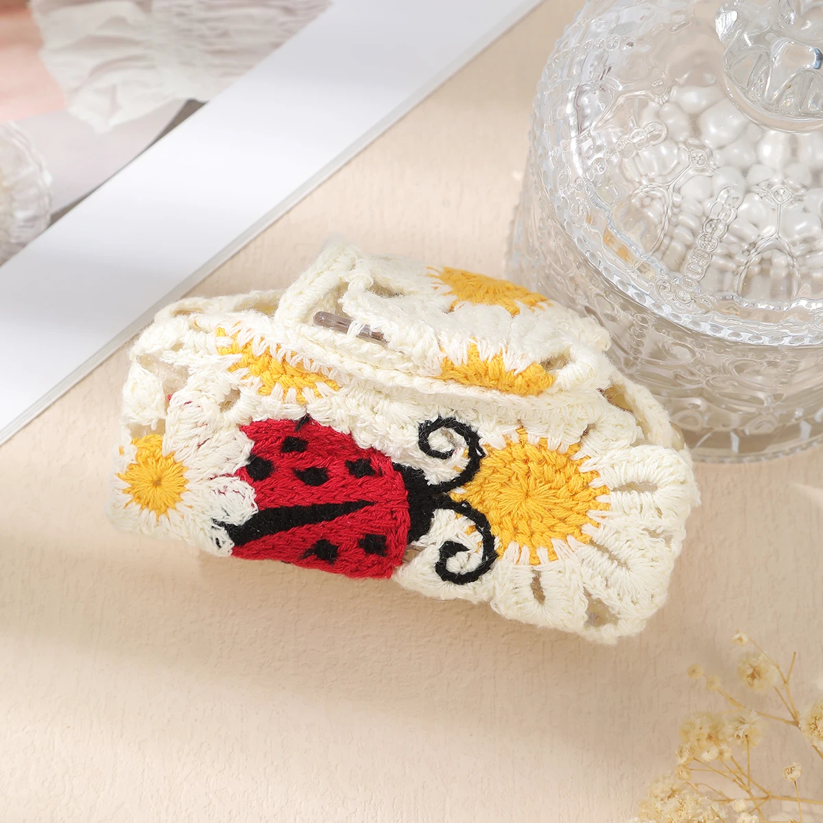 AWAYTR الكروشيه نمط النسيج الزهور مشبك شعر كليب الأزهار مشبك شعر مخلب التصفيق دبوس الشعر الفتيات النساء الكورية إكسسوارات الشعر