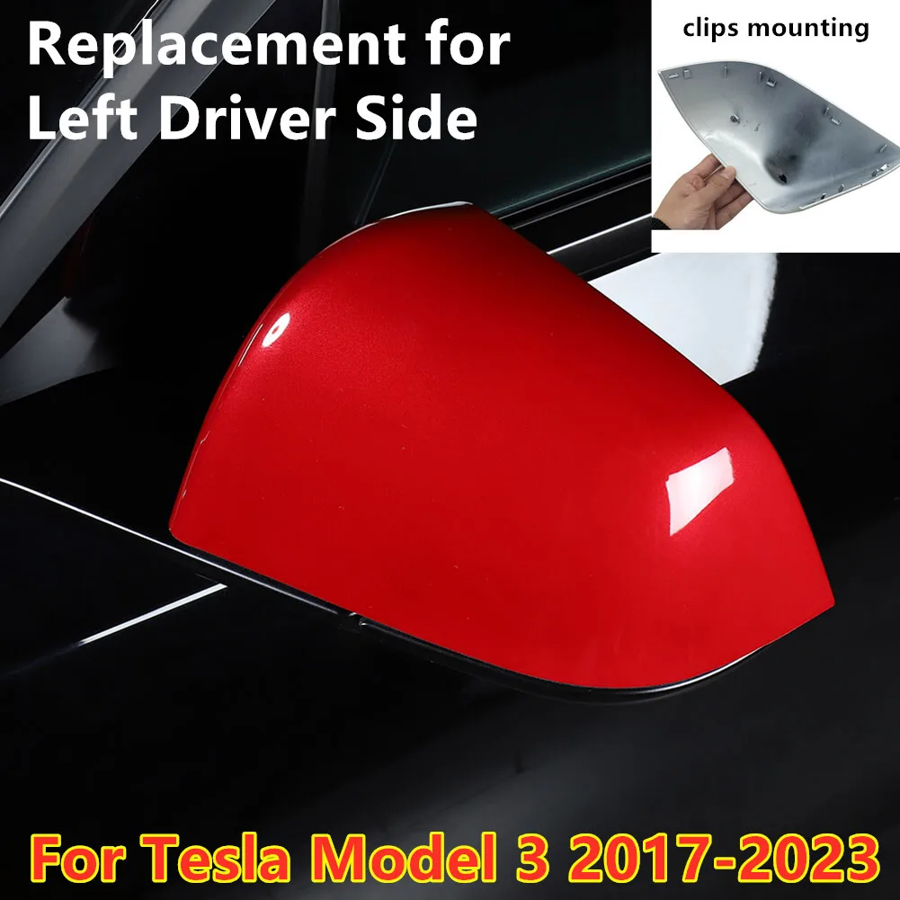 

1X Red Left Driver Side Mirror Rearview Cover Cap For Tesla Model 3 2017-2022