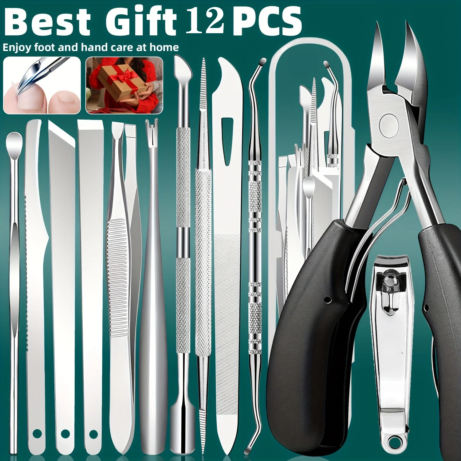 Kit per la rimozione della cuticola dell'unghia del piede in acciaio inossidabile da 1/11/12 pezzi, tagliaunghie per becco dell'ago, ideale per uomini e donne adatto per le unghie dei piedi