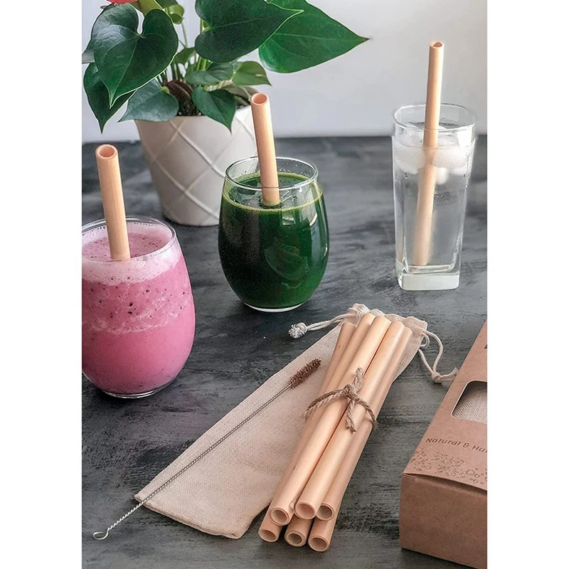 10 Pcs Bamboo Straw Reusable Straw Natural Organic Coffee Milk Tea Juice Straw With Cloth Bag And Cleaning Brush