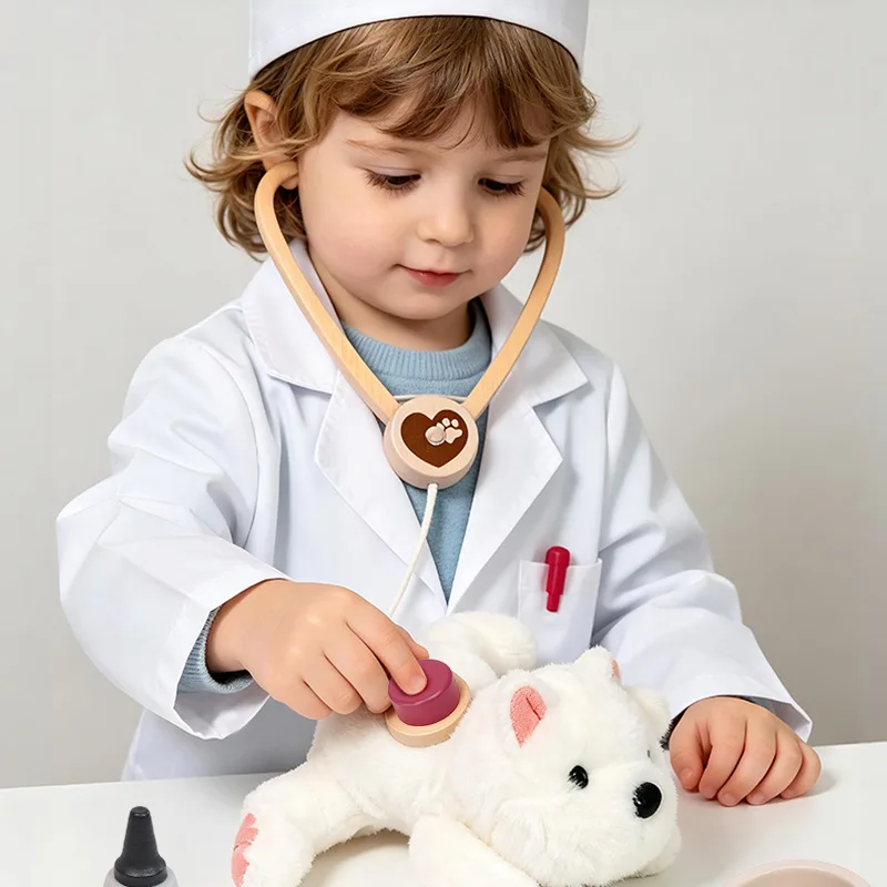 Wooden Pet Medical Set for Babies Early Education Role-Playing Little Doctor Toy Puzzle Play Simulation Animal Care