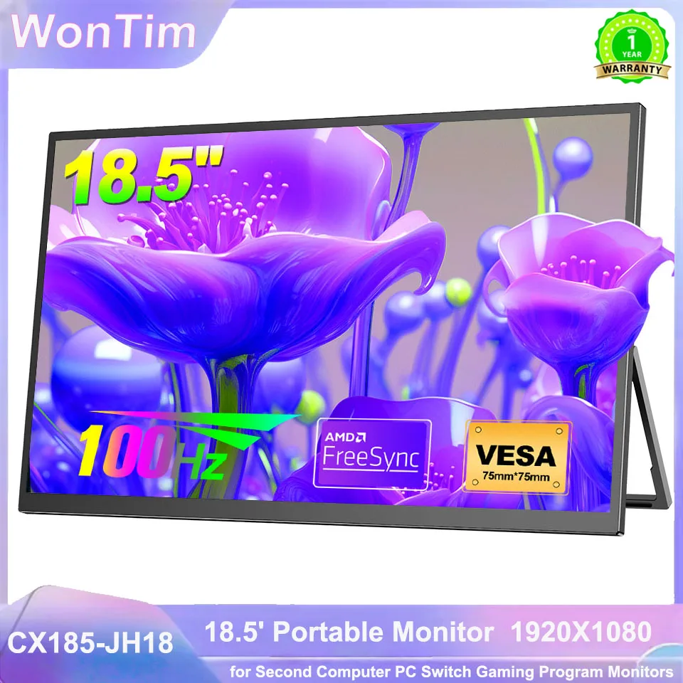 WonTim 18.5inch 120hz Portable Monitor 1080P 16:9 100%sRGB 300Cd/m Display Game Screen For Laptop Mac Phone Xbox PS4/5 Switch