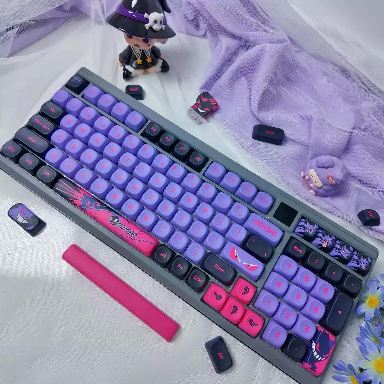 Anime Gengar Themed Keycaps MOA Cherry Profile PBT Sublimated Custom Keycaps for ISO Alice Layout MX switch Mechanical Keyboards