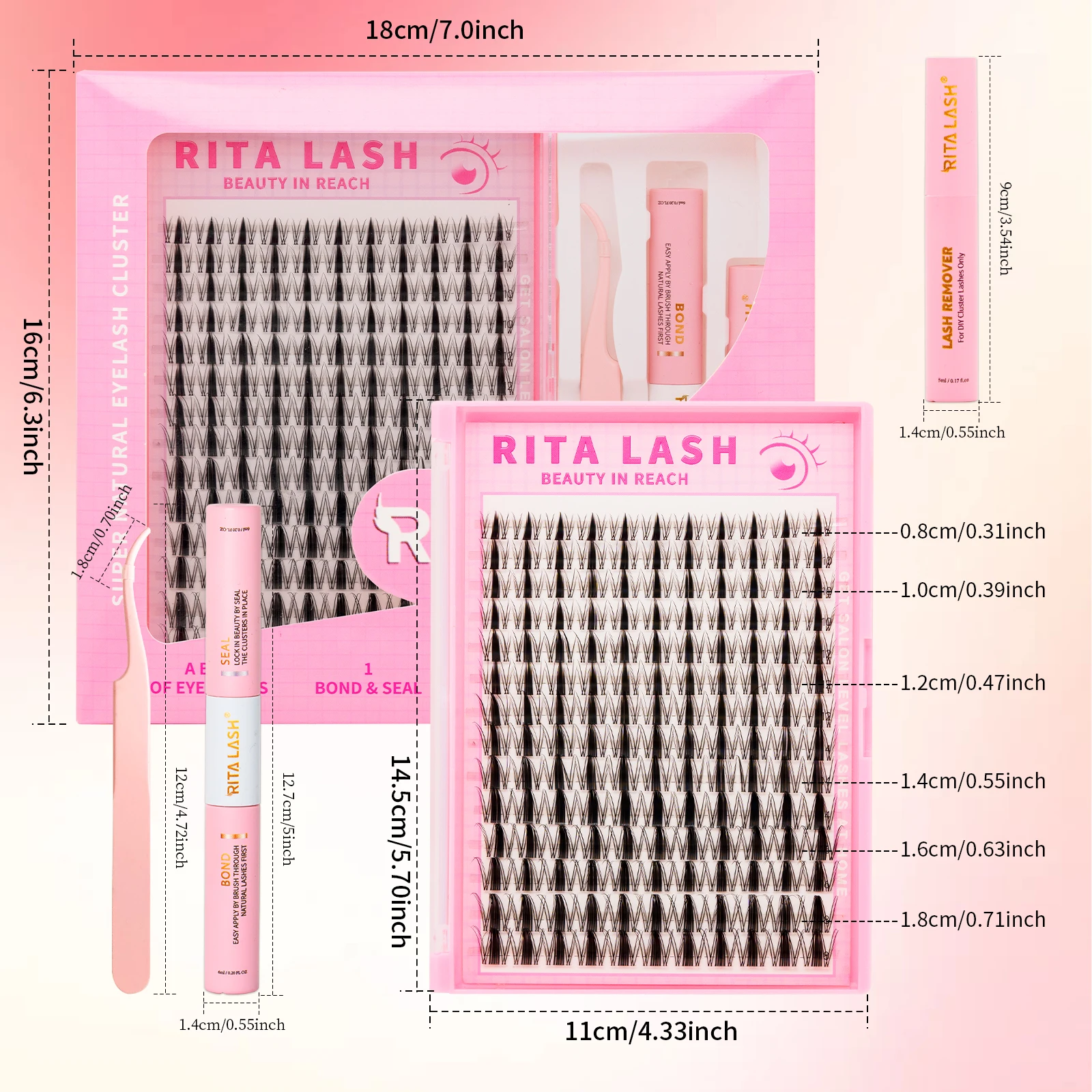 RITALASH 154pcs D Curl Cluster Lash Kit D Curl DIY Eyelash Extensions Long Individual Lashes Mixed Tray Lash Clusters Extensions