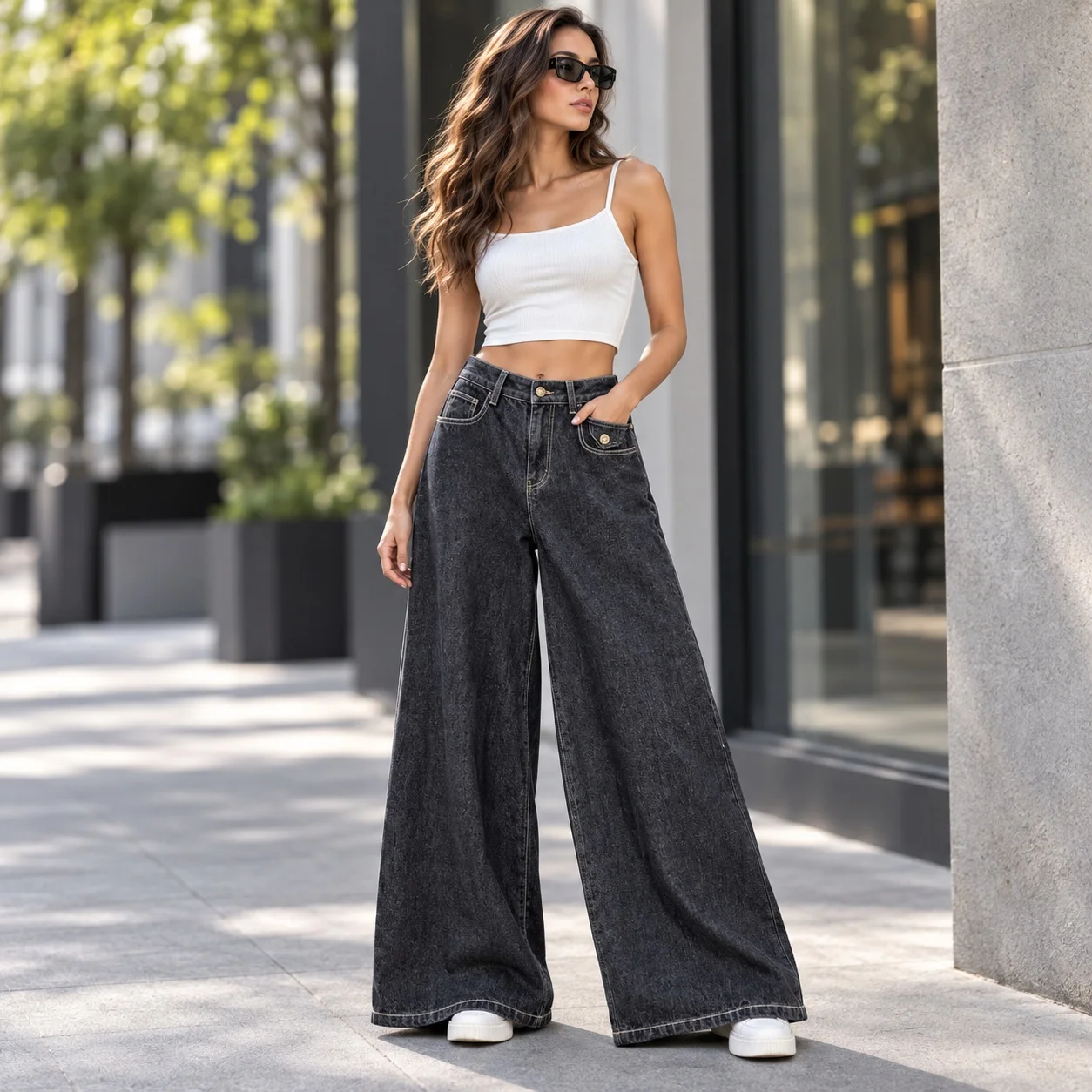 Casual Off Shoulder Set Full Length Streetwear with 3D Effect Pattern Contrast Stitching Sleeveless Jacket Patchwork Women Sets