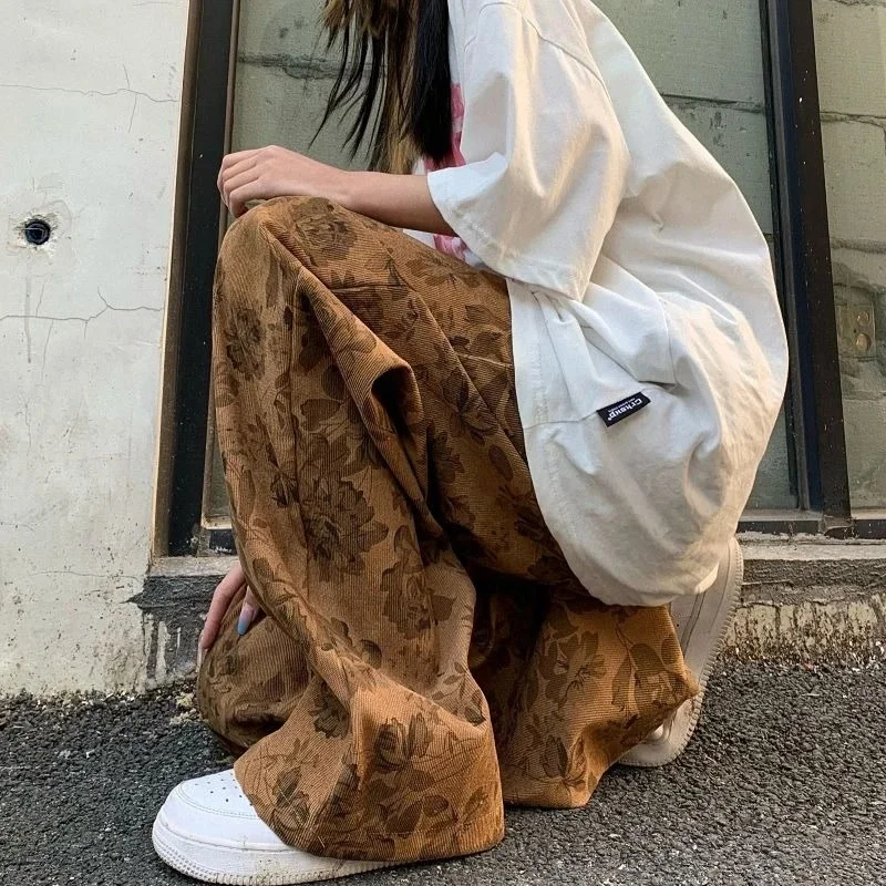 Pants Spring and Autumn Thin Style Trendy Brand Printed Straight Tube Loose Couple Retro Look Thin Wide Leg Casual Long Pants