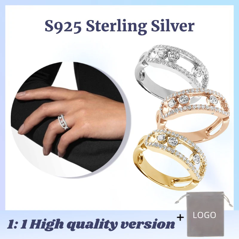 Fashion Diamond Wedding Rings Official Website S925 Pure Silver Luxury Jewelry With Unique Design And Moving Stone