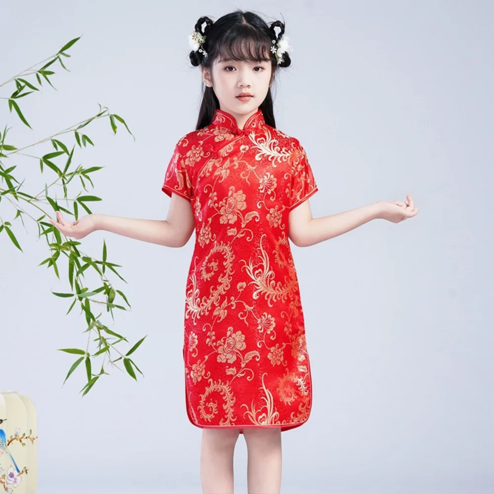 traditional chinese new year clothes for kids Hanfu floral dragon Phoenix baby toddler girl Qipao cheongsam dress modern summer