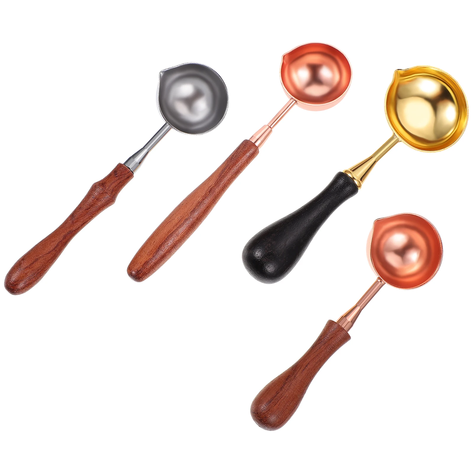 

4 Pcs Wax Melting Spoon Kit Copper Wood Handle Vintage Sealing Stamp Tool DIY Craft Envelope Decor Home Accessory