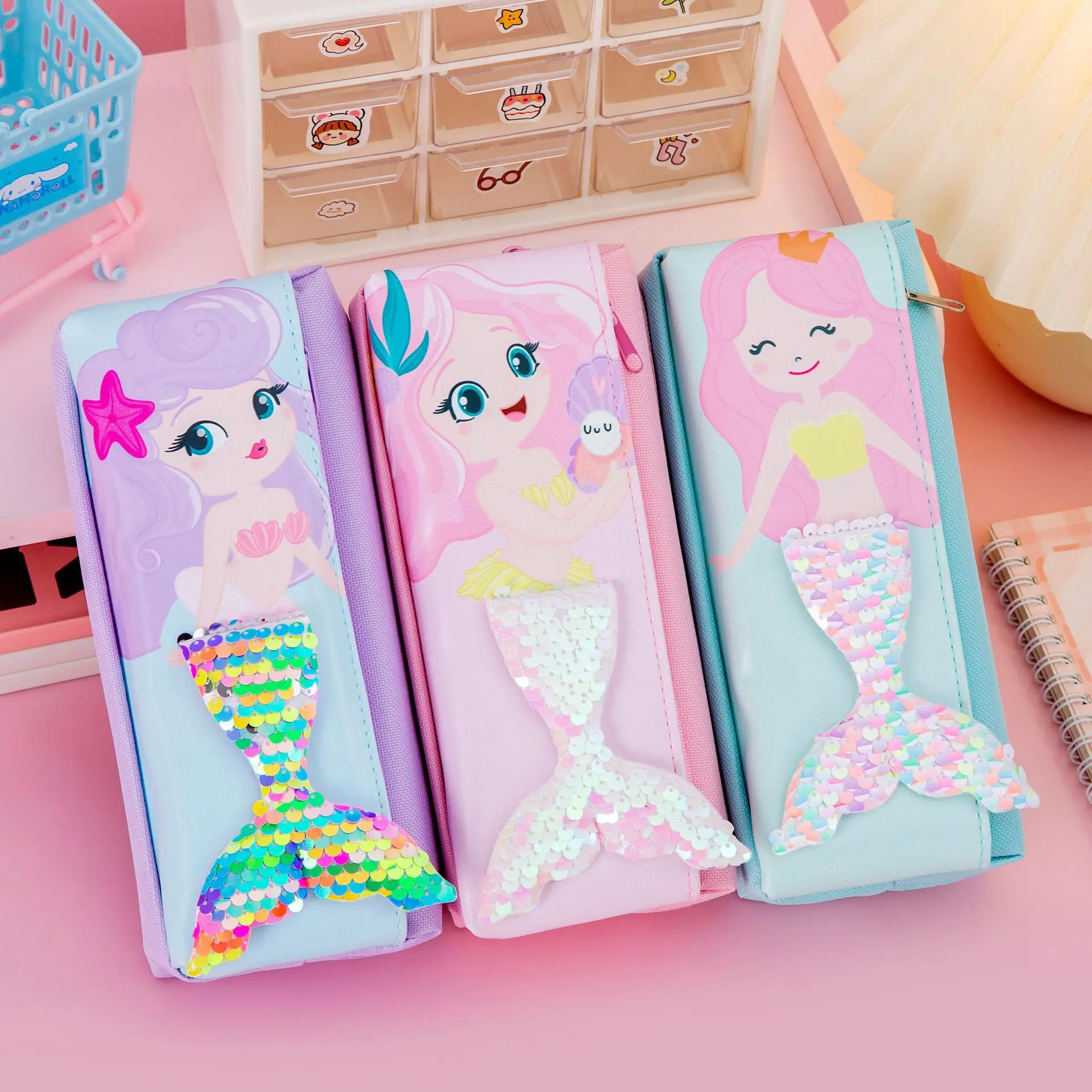 Estuche de lápices de sirena para niñas, Estuche Escolar, suministros escolares, Estuche de lápices de lentejuelas, papelería Kawaii