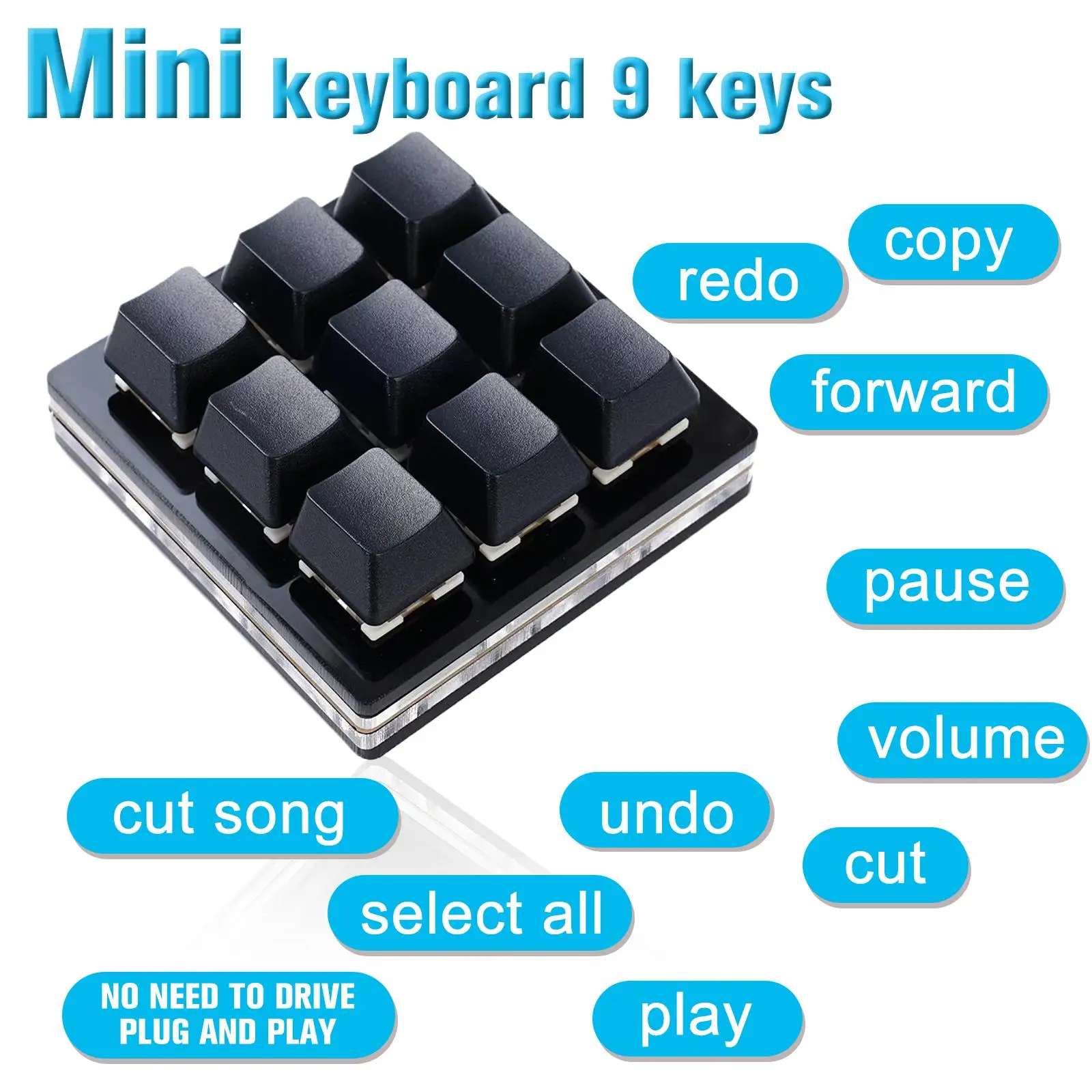 USB Backlit Mechanical Keyboard Black 9 Keys Custom Red Mini Programming Gaming Macro Keypad RGB Switch S8N2