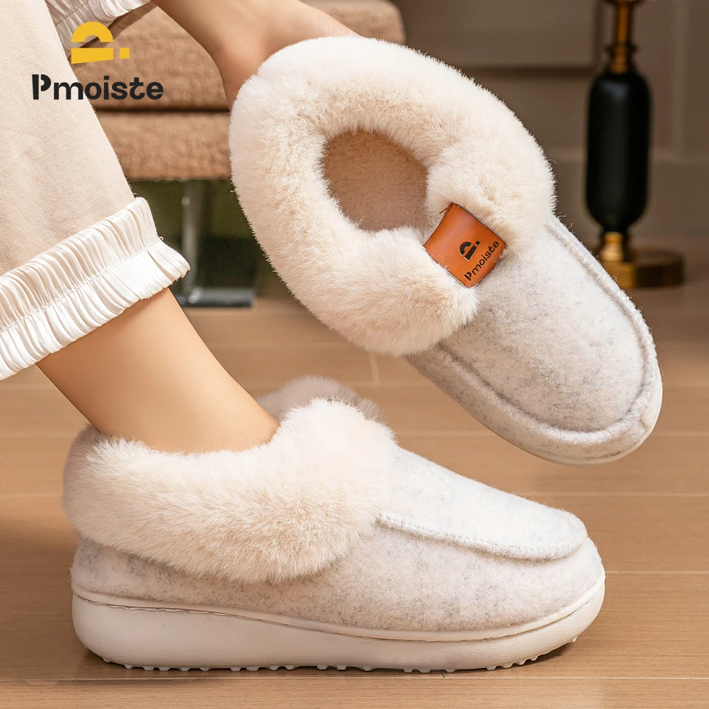 Platform Slippers Women Wedge Memory Foam  TPR Non Slip Sole Warm Fuzzy Winter Durable Bedroom Shoes Cozy Comfort image 6