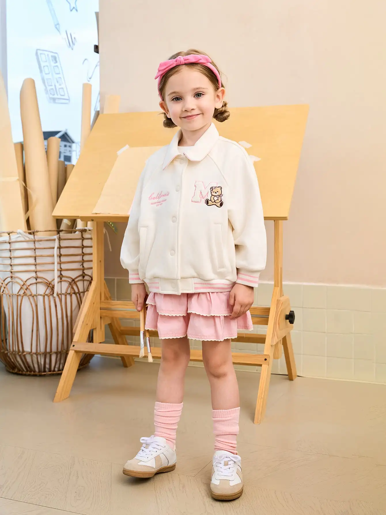

MARC & JANIE Toddler Girl Preppy Soft Cotton Campus Lapel Collar Jacket Outerwear for Autumn 551185