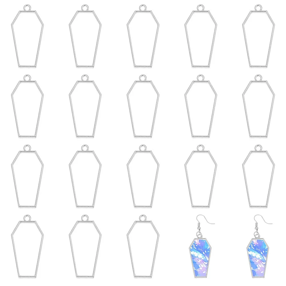 

Alloy Open Bezel Blank Coffin Shape Hollow Pendants Open Frame Pendant Charms for Resin Jewellery Making DIY Earring