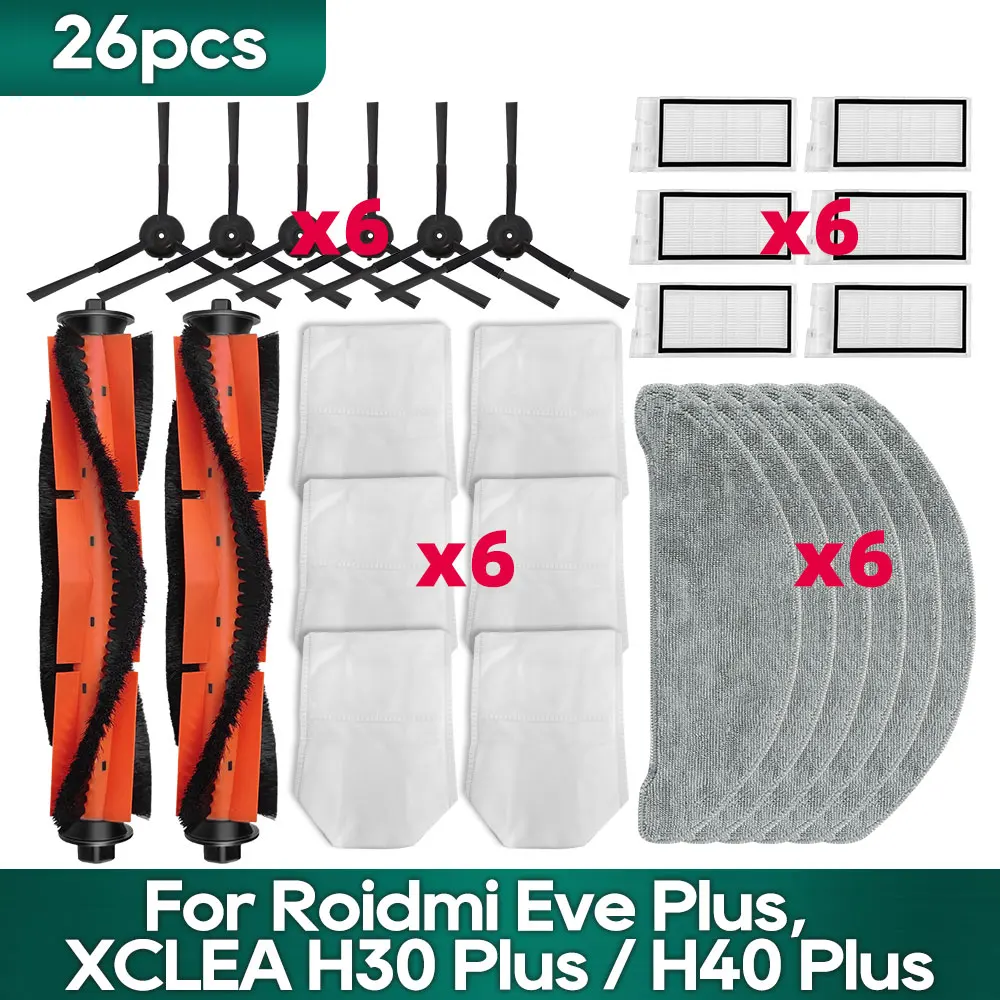 Compatible for Roidmi Eve Plus SDJ01RM, XCLEA H30 Plus / H40 Plus Vacuum Cleaner Accessories Brush Hepa Filter Mop Dust Bag