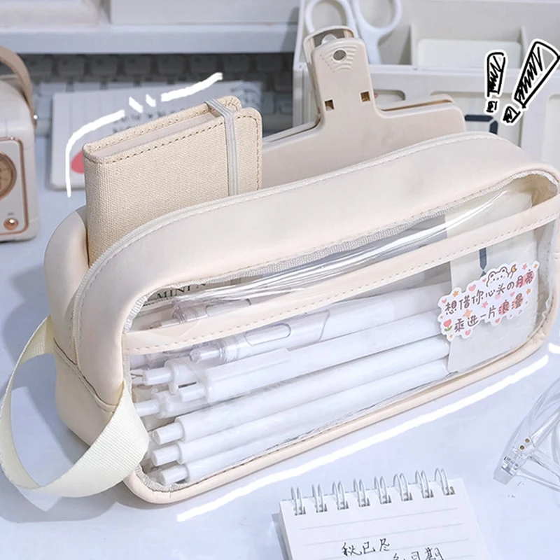 مجموعة واحدة من مقلمة شفافة مقلمة يابانية ذات سعة كبيرة للفتيات ذات قيمة عالية مقلمة بسيطة