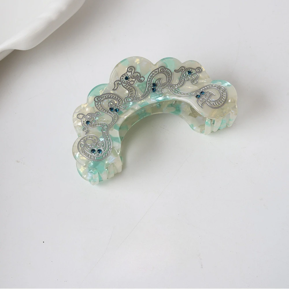 Fashionable Green Silk Clip Niche High-end Chinese Style Shark Clip Hair Clip Hair Accessory At The Back of The Head view 6