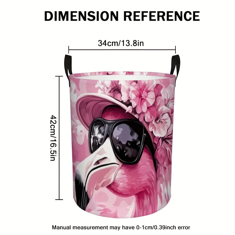 Flamingo Wearing a Hat Multipurpose Laundry Basket Handle Design Round Structure Easy Transportation Shelf Baskets