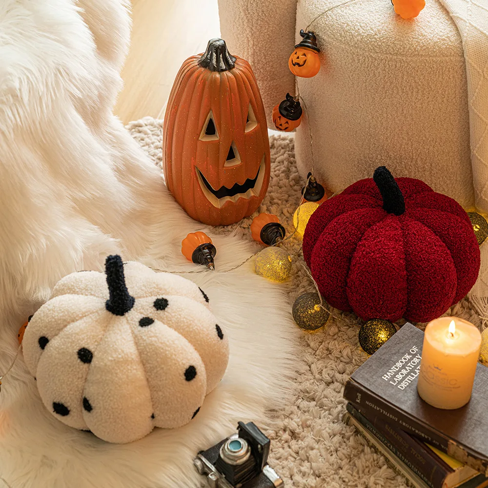 Nordic Luxury Pumpkin Pillow Sofa Cushion Plush Polka Dot Doll Cushion Halloween Decoration Home Decor Children Plush Toys