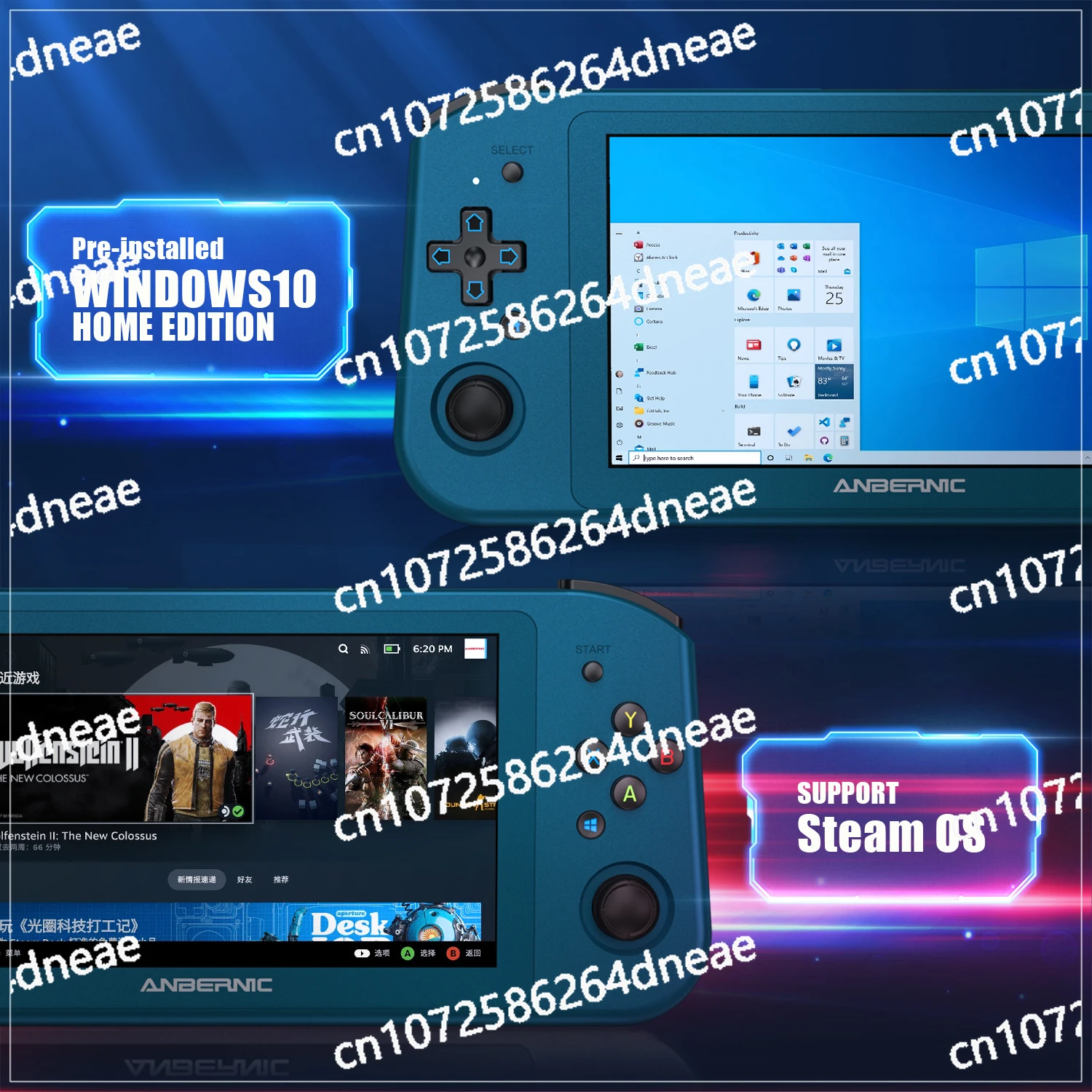 WIN600 أزرق 1 تيرابايت + 16 جيجابايت وحدة تحكم ريترو محمولة باليد كمبيوتر صغير للألعاب SteamOS WIN10 Batocera 5.94 بوصة مشغل ألعاب محمول