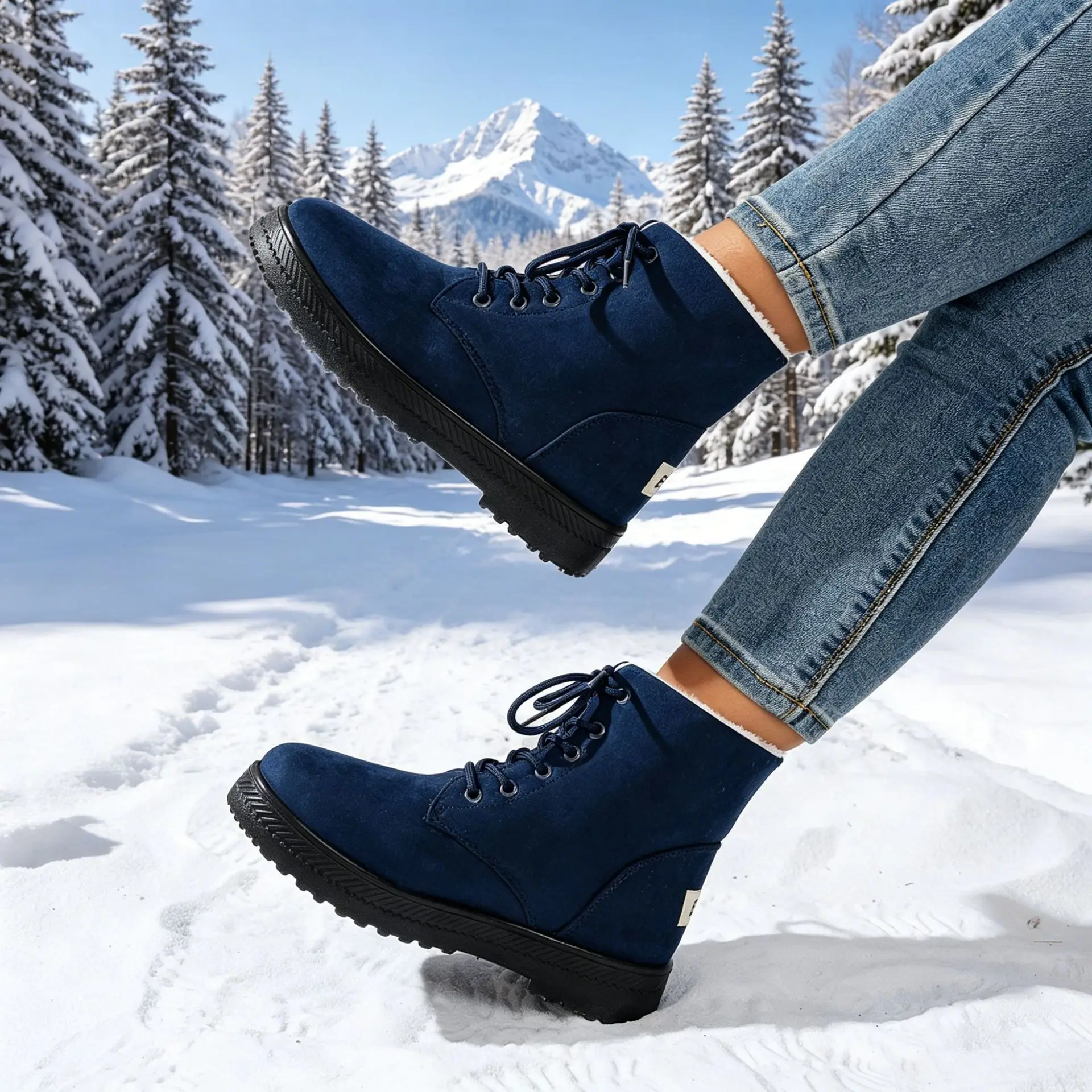 Damen Winter Schnür-Schneestiefel mit Wildleder-Optik, Fleece-Futter, Rutschfeste Dicke Sohle, Warme Knöchelhohe Kampfstiefel – Detail 11