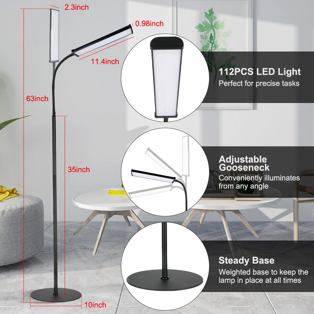 45W Led Floor Lamp Modern Reading Adjustable Standing Height 3 Colors 60-min Timer Work Lamp for Living Room Bedroom Reading