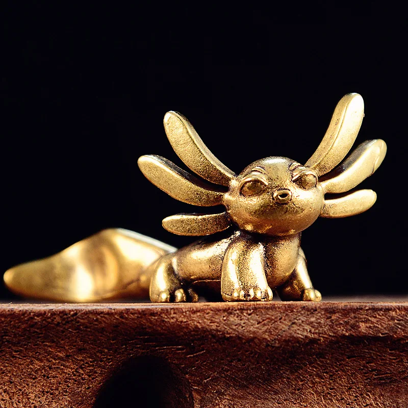 Solid Brass Six Ears Cat Small Statue Desktop Decorations Vintage Animal Miniatures Figurines Home Decor Ornament Crafts Tea Pet